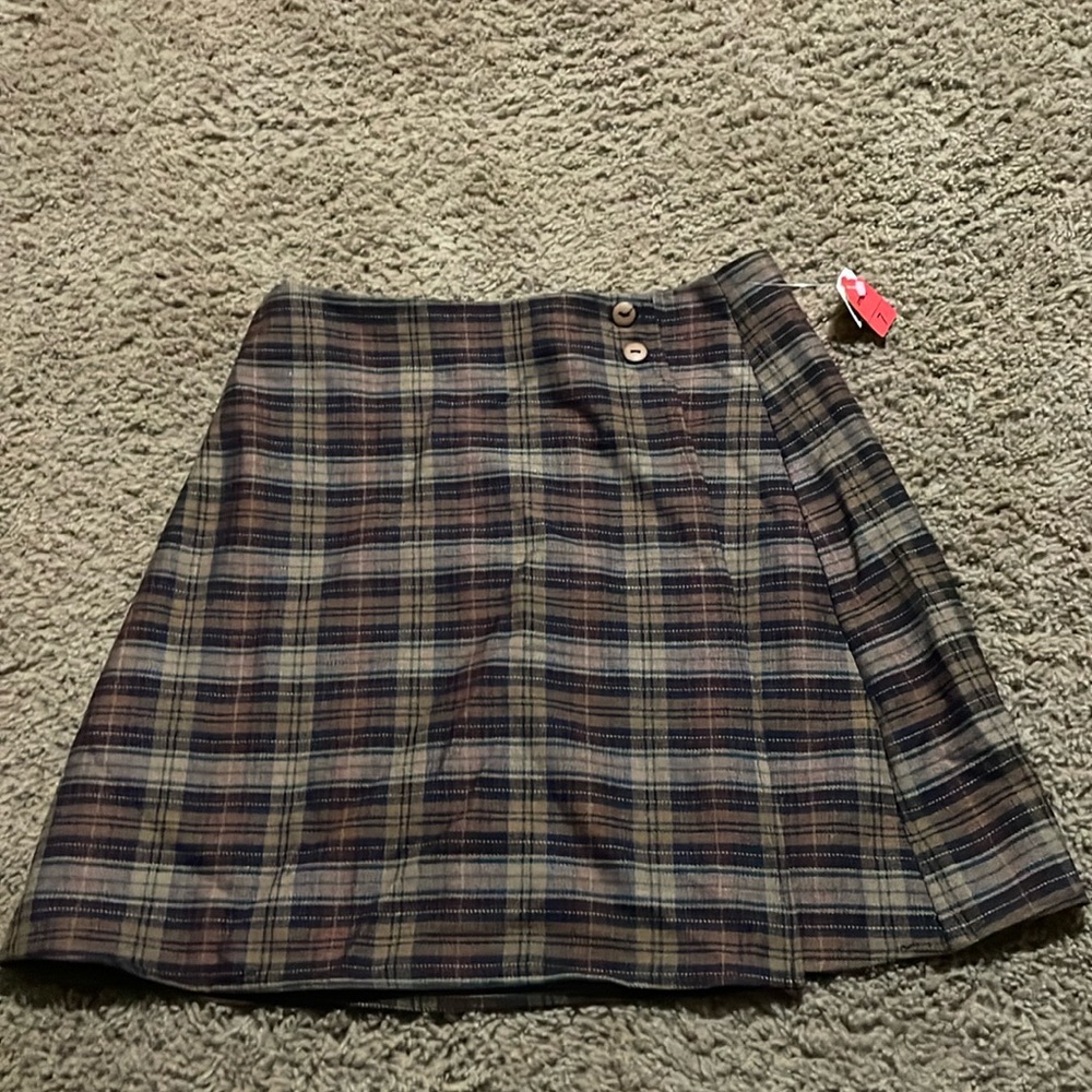 Vintage NWTs Juke Box Junior Sz 7 brown plaid skirt with front 2 button closure
